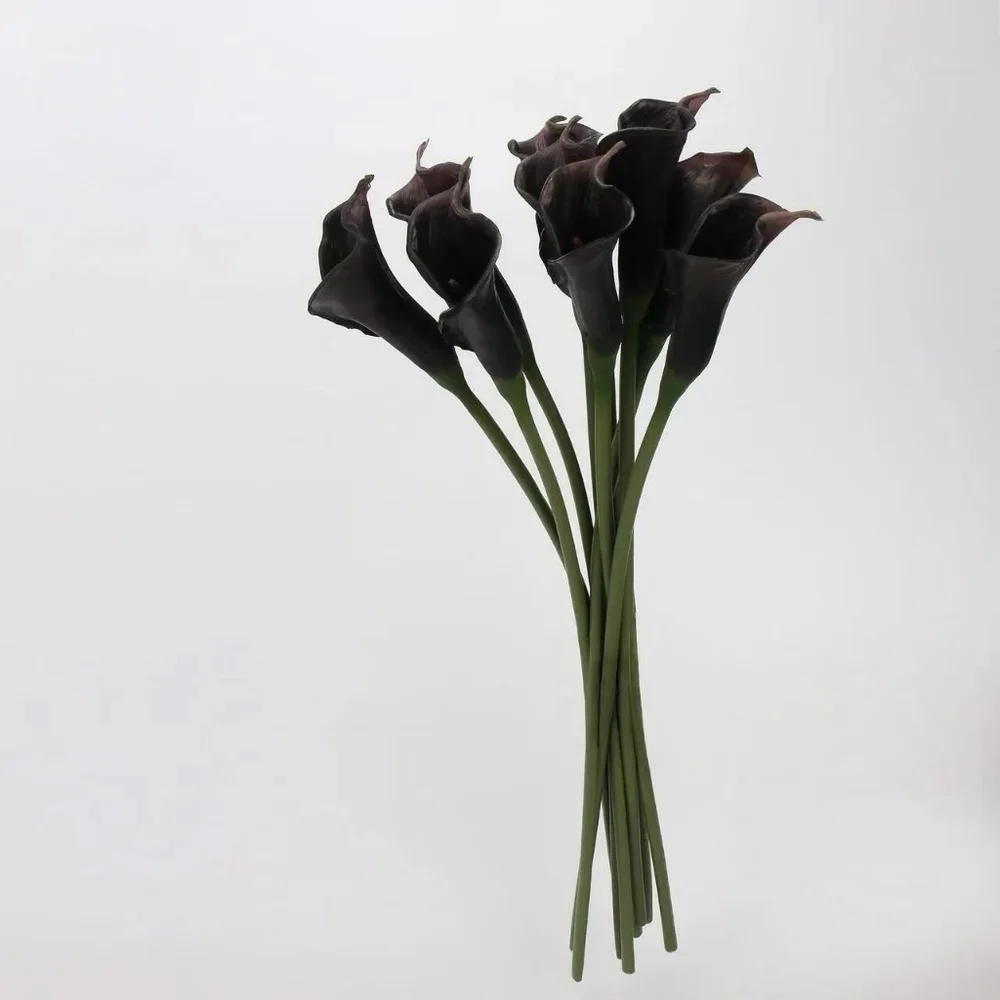 Bundle Of 3 Black Real Touch Faux Calla Lily Stem - 25